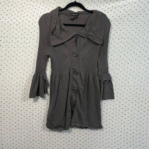 Tracy M. Gray Bell Sleeve V-Neck Button Up Tunic Cardigan Sweater